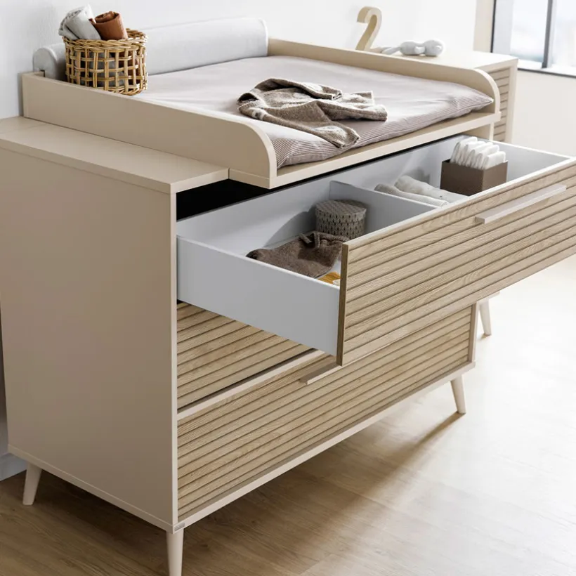Aankleedkussen voor kommode met 3 lades Eefje 123 x 93 x 57 cm kasjmier Beige