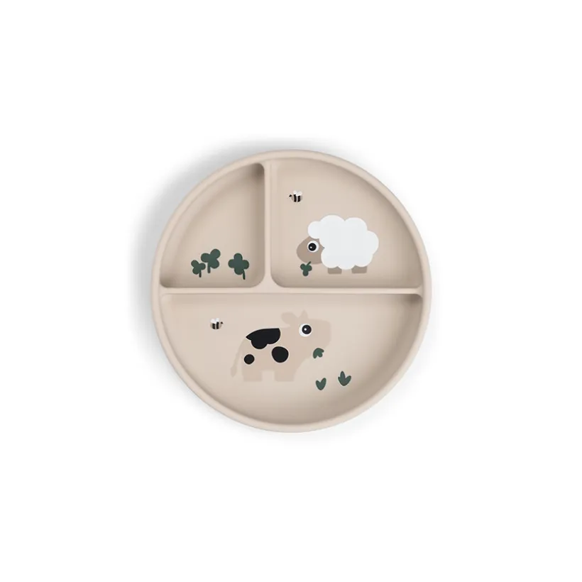 Assiette compartimentée Stick&Stay Tiny farm Sable