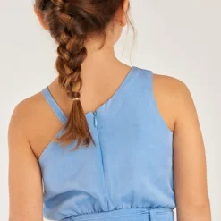 Asymmetrische lange mouwen eenkleurige jumpsuit voor meisje