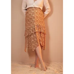 Asymmetrische lange zwangerschapsrok met bloemenprint en volant