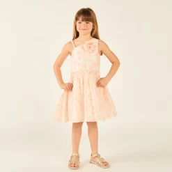 Asymmetrische strapless jurk met geborduurde bloemen meisjes