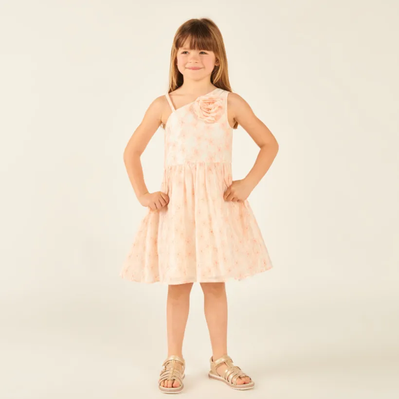 Asymmetrische strapless jurk met geborduurde bloemen meisjes