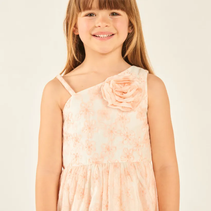 Asymmetrische strapless jurk met geborduurde bloemen meisjes