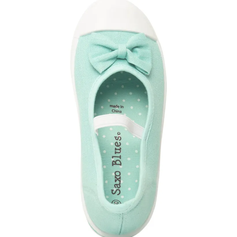 Babies turquoise van stof met een strik en elastische band meisjes