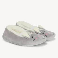 Babyslofjes in fluweel met konijnenprint en sherpa-voering meisjes