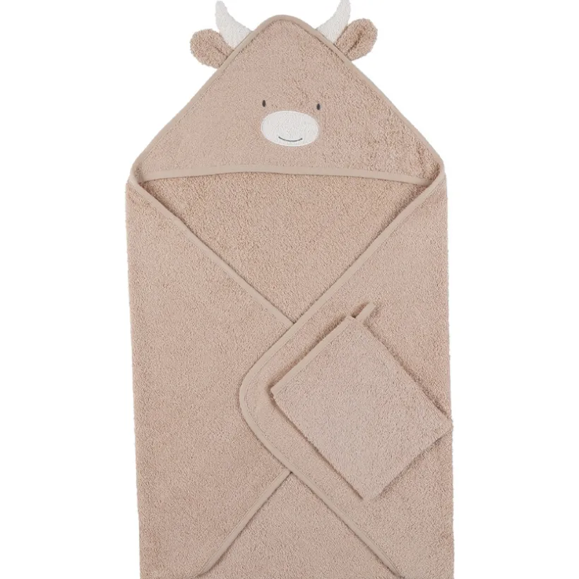 Badcape + washandje badstof Beige