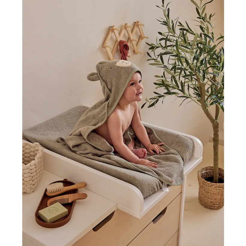 Badcape + washandje badstof Groen
