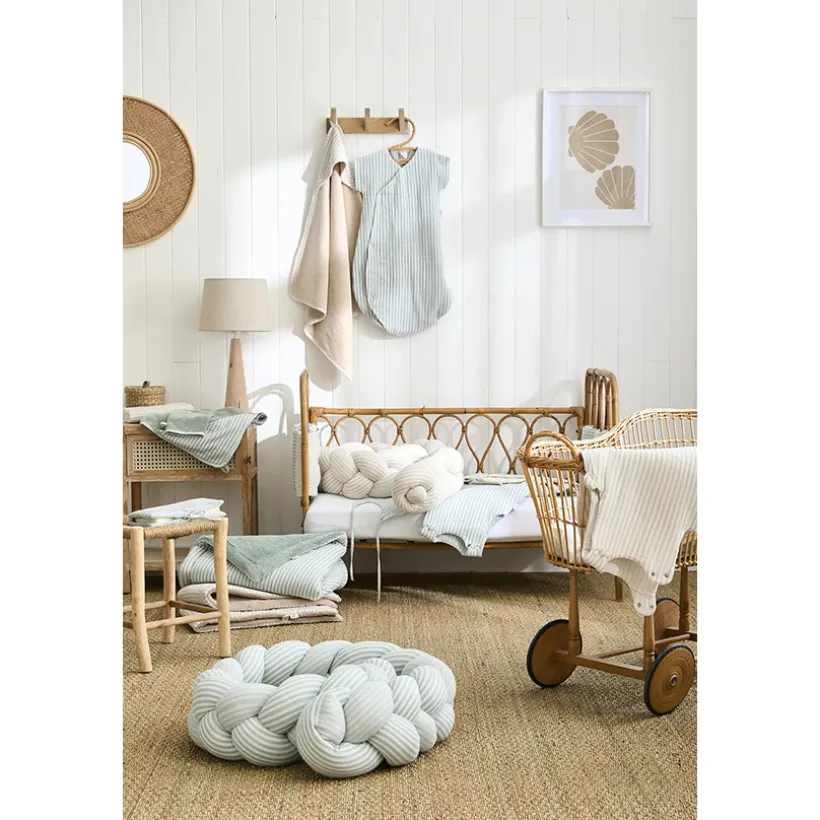 Badcape + washandje Soft Stripes Ecru/Kiezel