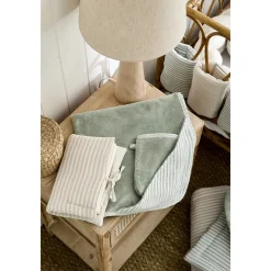 Badcape + washandje Soft Stripes Groen/Grijs