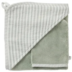 Badcape + washandje Soft Stripes Groen/Grijs
