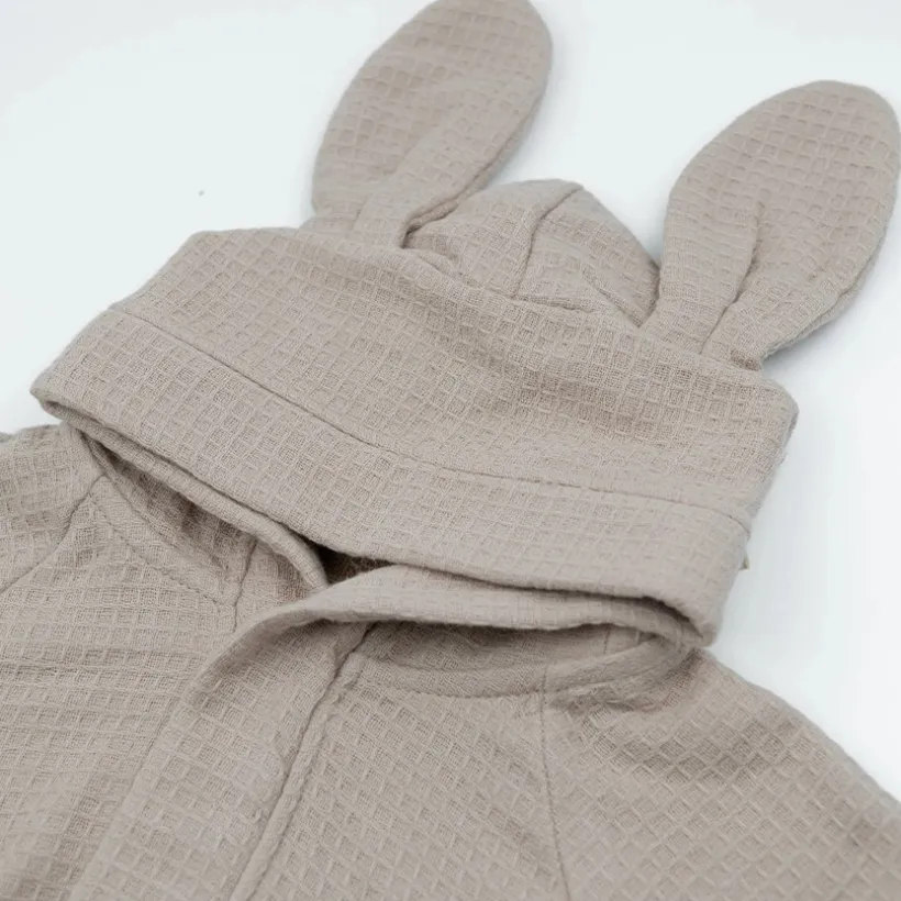 Badjas met oortjes gewafeld badstof - Mocha Sand - 2/4 jaar