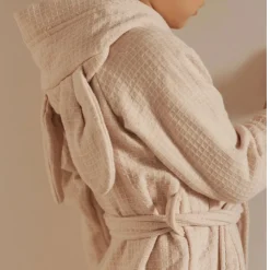 Badjas met oortjes gewafeld badstof - Vintage Pink - 2/4 jaar