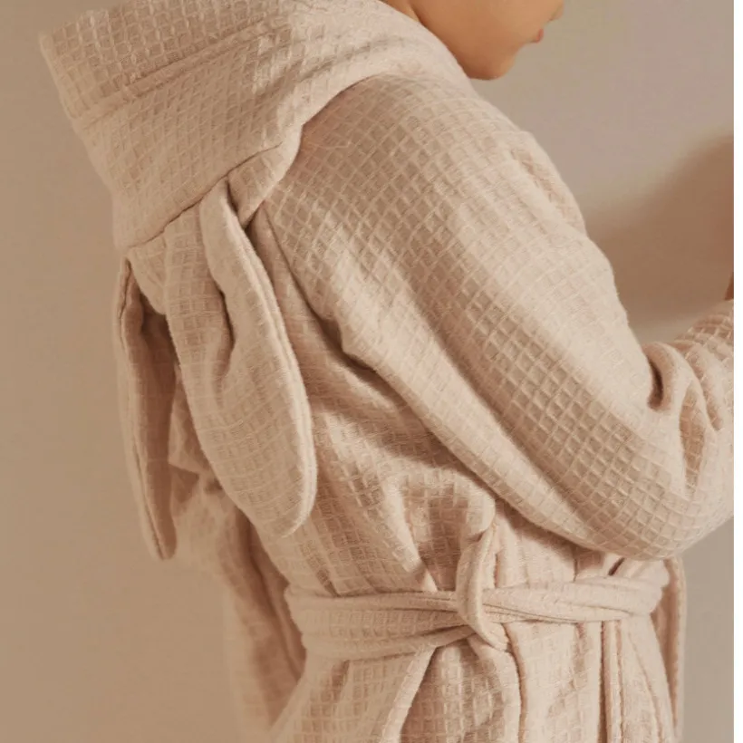 Badjas met oortjes gewafeld badstof - Vintage Pink - 2/4 jaar