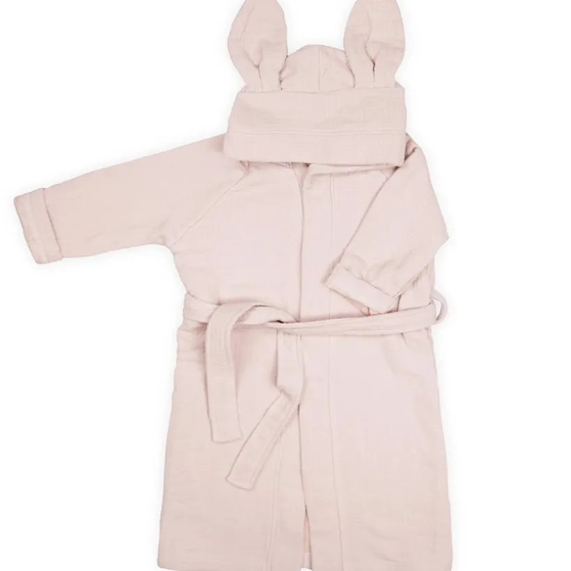 Badjas met oortjes gewafeld badstof - Vintage Pink - 2/4 jaar