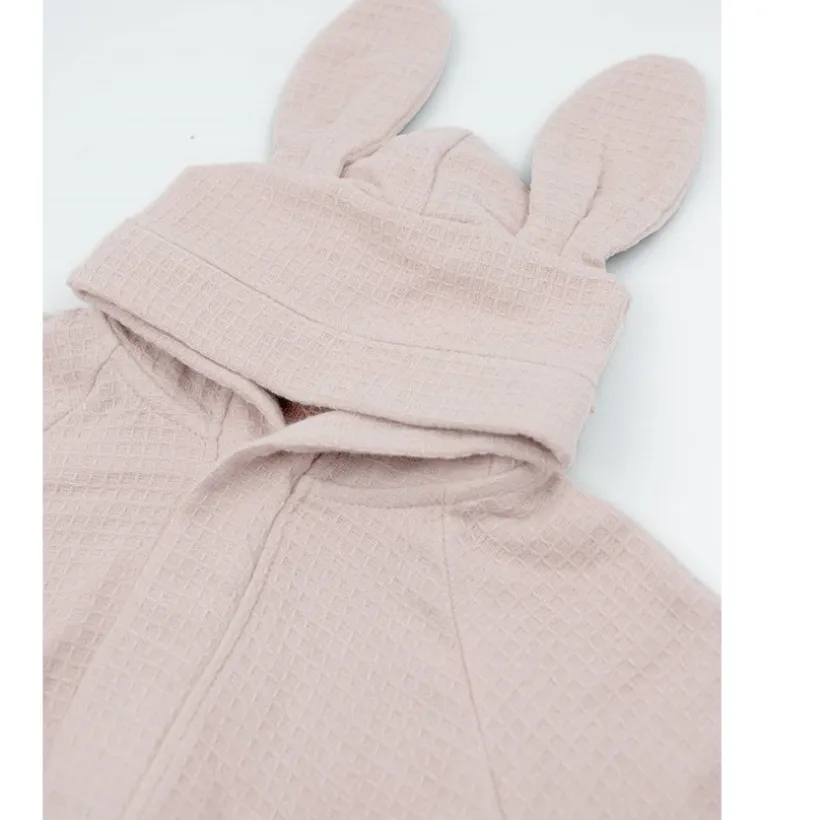 Badjas met oortjes gewafeld badstof - Vintage Pink - 2/4 jaar