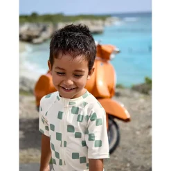 Badpak met korte mouwen M98 (25-36 maanden) Checkerboard Sea Salt/Green