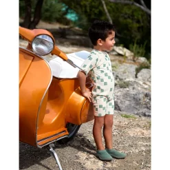 Badpak met korte mouwen M98 (25-36 maanden) Checkerboard Sea Salt/Green
