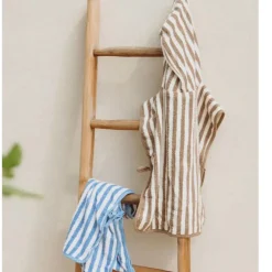 Badponcho badstof jacquard - Fat Stripe Taupe - 1/3 jaar