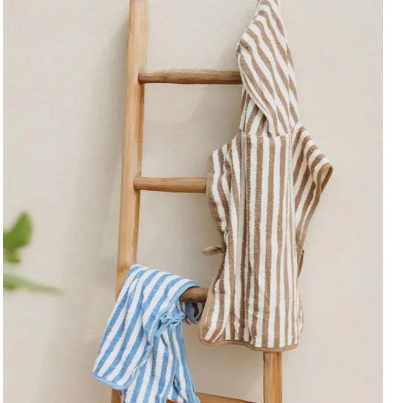 Badponcho badstof jacquard - Fat Stripe Taupe - 1/3 jaar