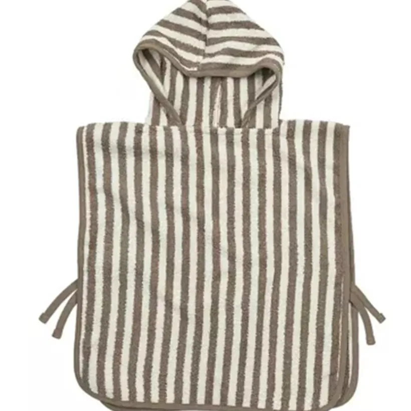 Badponcho badstof jacquard - Fat Stripe Taupe - 1/3 jaar
