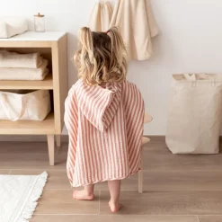 Badponcho mousseline-katoen Stripe 9/36m Carmin
