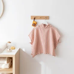 Badponcho mousseline-katoen Stripe 9/36m Carmin