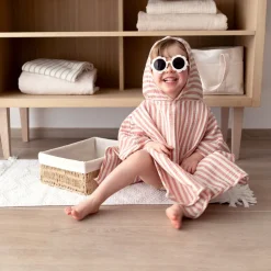 Badponcho mousseline-katoen Stripe 9/36m Carmin