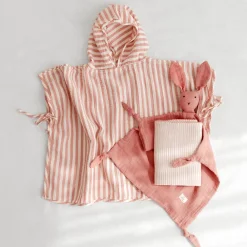 Badponcho mousseline-katoen Stripe 9/36m Carmin