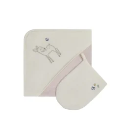 Badset met kap en washandje Little Deer roos/ecru