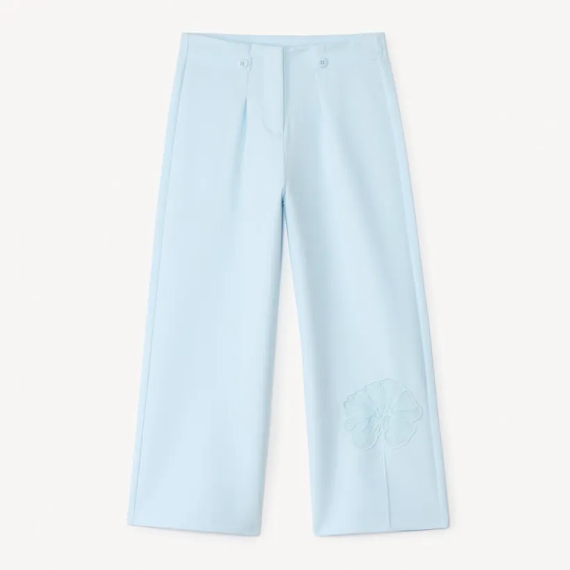 Baggy broek met plooien en geborduurde bloem meisjes