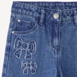Baggy jeans voor meisjes met patches en strik