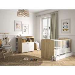 Bed Arthur omvormbaar 70 x 140 - Wit en Eiken