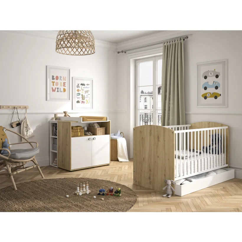 Bed Arthur omvormbaar 70 x 140 - Wit en Eiken