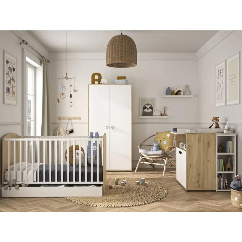 Bed Arthur omvormbaar 70 x 140 - Wit en Eiken