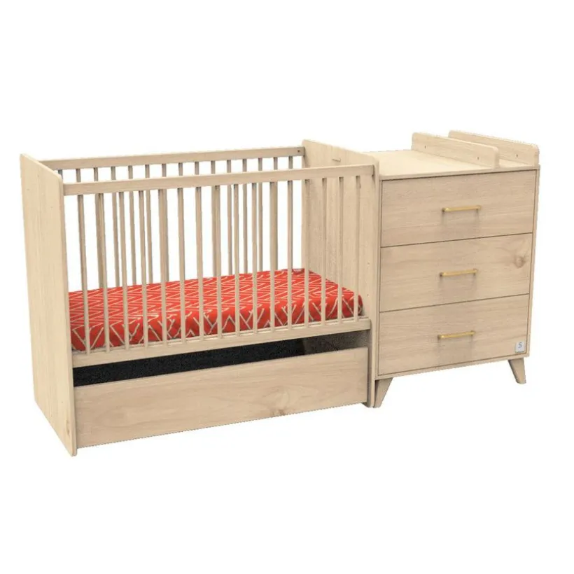 Bedlade Arty met wielen voor combibed 60x120 cm - Eiken Suave