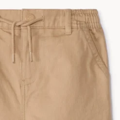 Beige effen broek van stof met elastische taille jongens