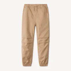 Beige effen broek van stof met elastische taille jongens