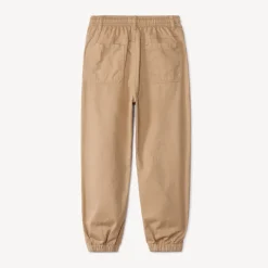 Beige effen broek van stof met elastische taille jongens
