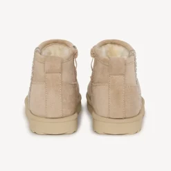 Beige gevoerde laarzen met ritssluiting en geborduurde band meisjes