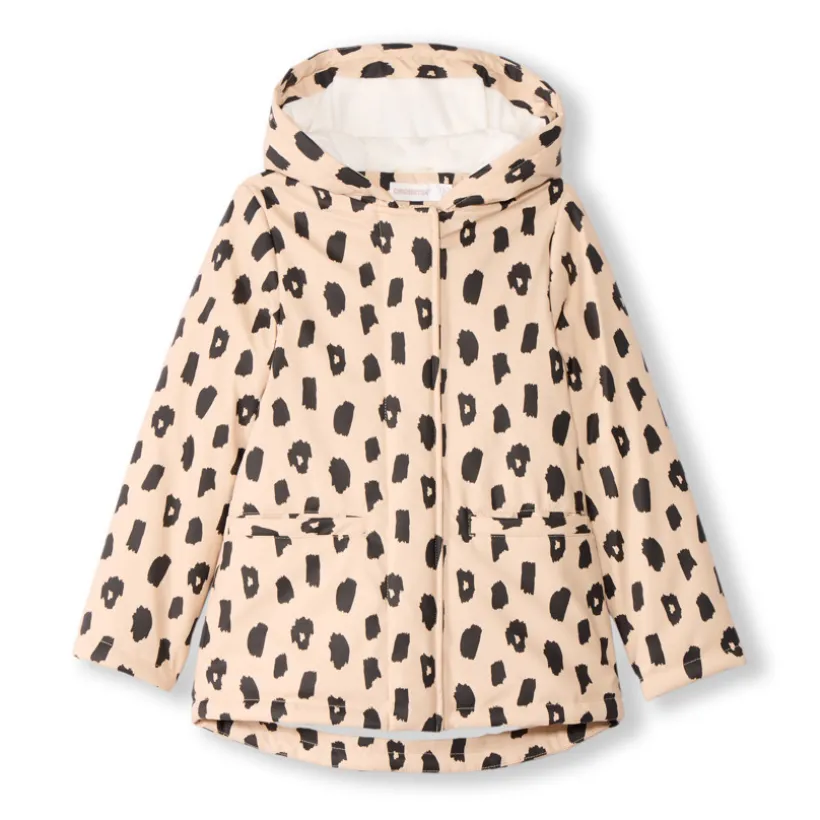 Beige waterafstotende parkajas met luipaardprint meisjes