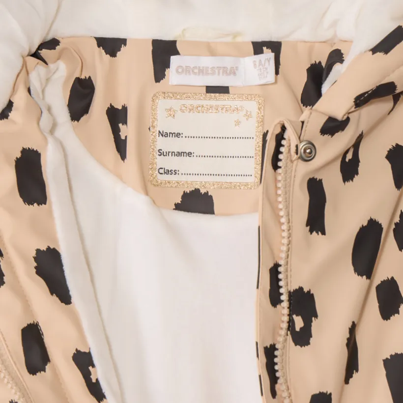Beige waterafstotende parkajas met luipaardprint meisjes