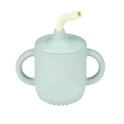 Beker met rietje van siliconen, groen