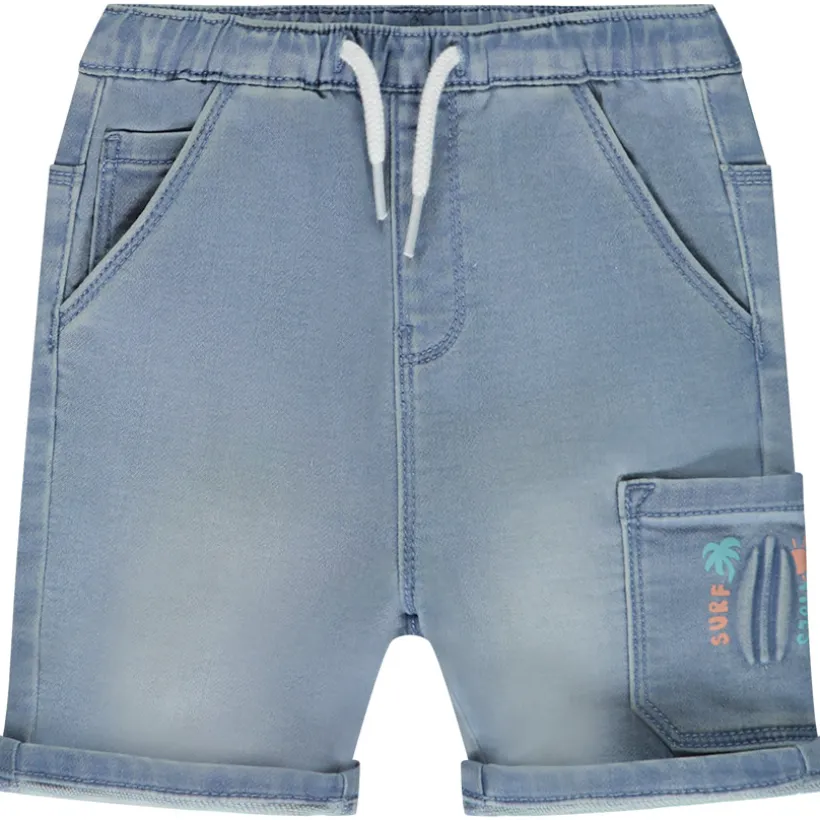 Bermuda in denimlook met zakken en gegraveerde surfboardprint voor babyjongens