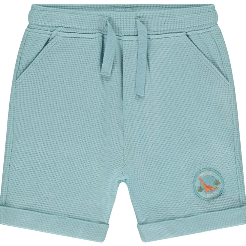 Bermuda in honingraat met dino patch voor baby jongen