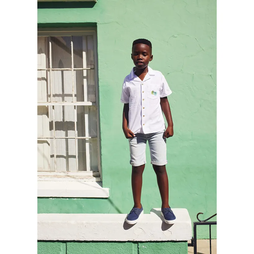 Bermuda jeanslook met afneembare riem jongens