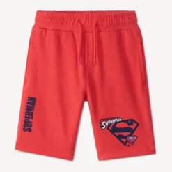 Bermuda van fleece, effen rood, met elastische taille en aantrekkoord, borduursels Superman (Warner) jongens