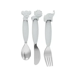 Bestek handvat silicone mes+lepel+vork Dieren Grijs
