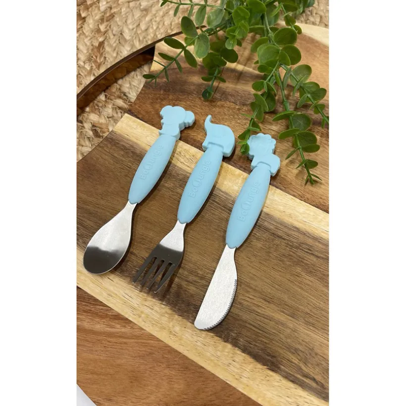 Bestekset lepel-vork-mes silicone Blauw