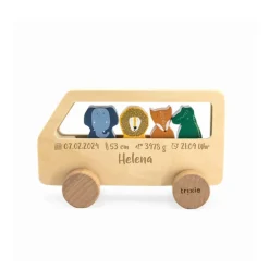 Beukenhouten dierenbus met 4 stevige dierenfiguren van Trixie voor baby’s vanaf 18 maanden