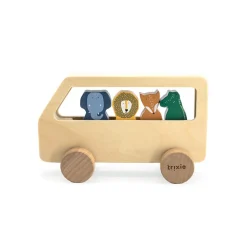 Beukenhouten dierenbus met 4 stevige dierenfiguren van Trixie voor baby’s vanaf 18 maanden